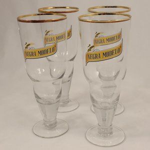 Negra Modelo 4 pc Stemmed Mexican Beer Glasses Gold Rimmed 8.5in Mexico Pilsner